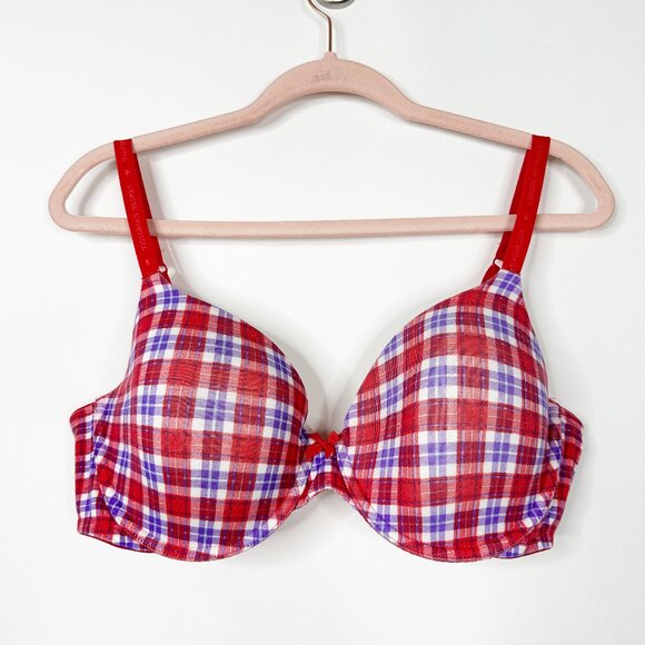 Victoria's Secret Other - 2/$30 Victoria's Secret Plaid Perfect Coverage Push-up Bra Red Multi 38D #9442